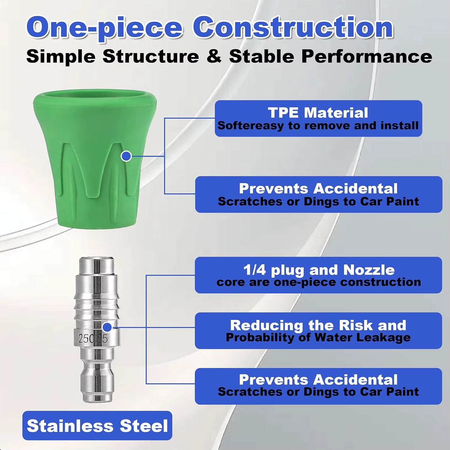 Pressure Washer Water Gun Nozzle Guard Power Washer Nozzle Tips Splash Proof Stainless Steel Nozzle 1/4" Quick Connect
