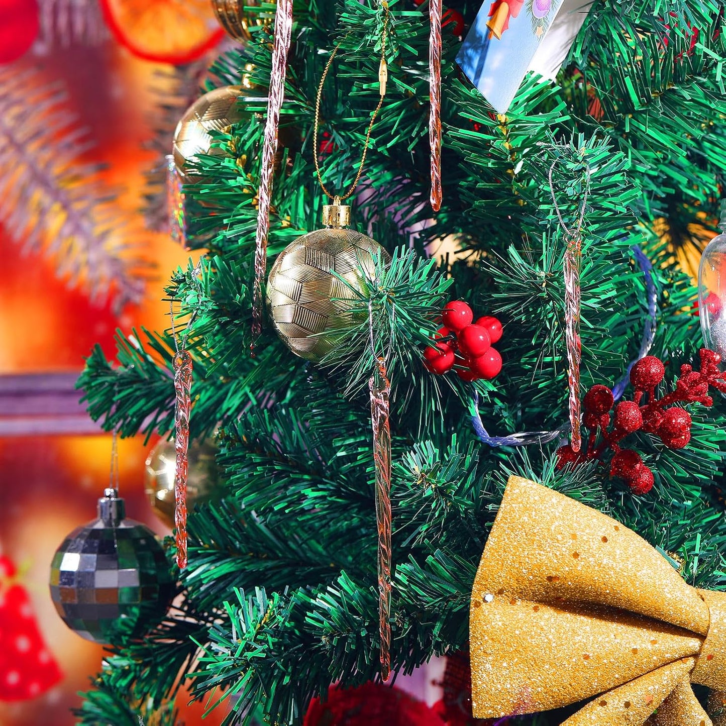 Glass Icicle 3.5-7.8 Inch Twisted Glass Icicle Christmas Ornaments Icicle Decorations Hanging (Pink,25 Pcs)