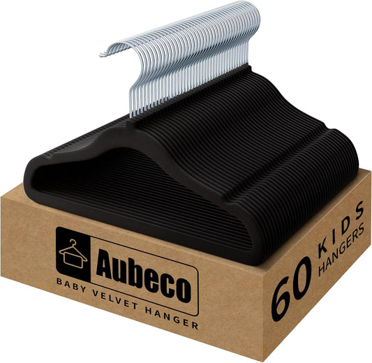 Baby Clothes Hanger, 11.6 Inch Kids Black Velvet Hanger, Non Slip Children Felt Hanger, Toddler Hanger for Infant Closet Space Saving (Black, 60Pack)