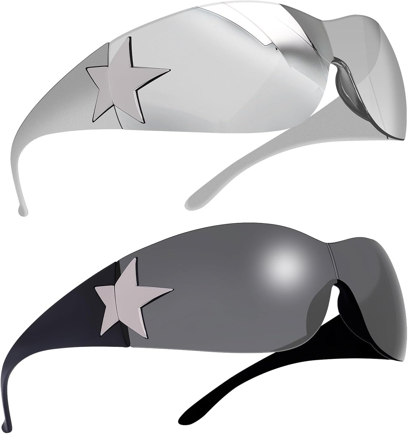 Rimless Y2K Sunglasses for Women Men,Trendy Shield Wrap around Sunglasses Oversized Fashion Frameless Sun Glasses