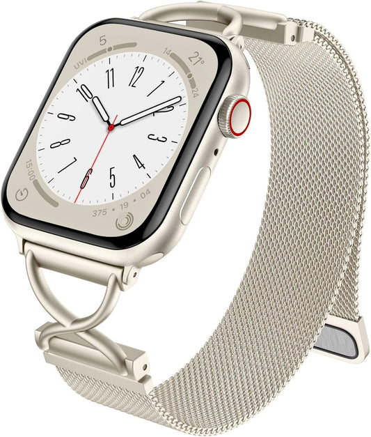 Metal Band Compatible for Apple Watch Bands for Women 40Mm 41Mm 38Mm 44Mm 45Mm 42Mm 49Mm, Mesh Magnetic Strap with X-Shape Stainless Steel Clasp for Iwatch Ultra 2, Series 9/8/7/6/5/4/3/2/1/SE
