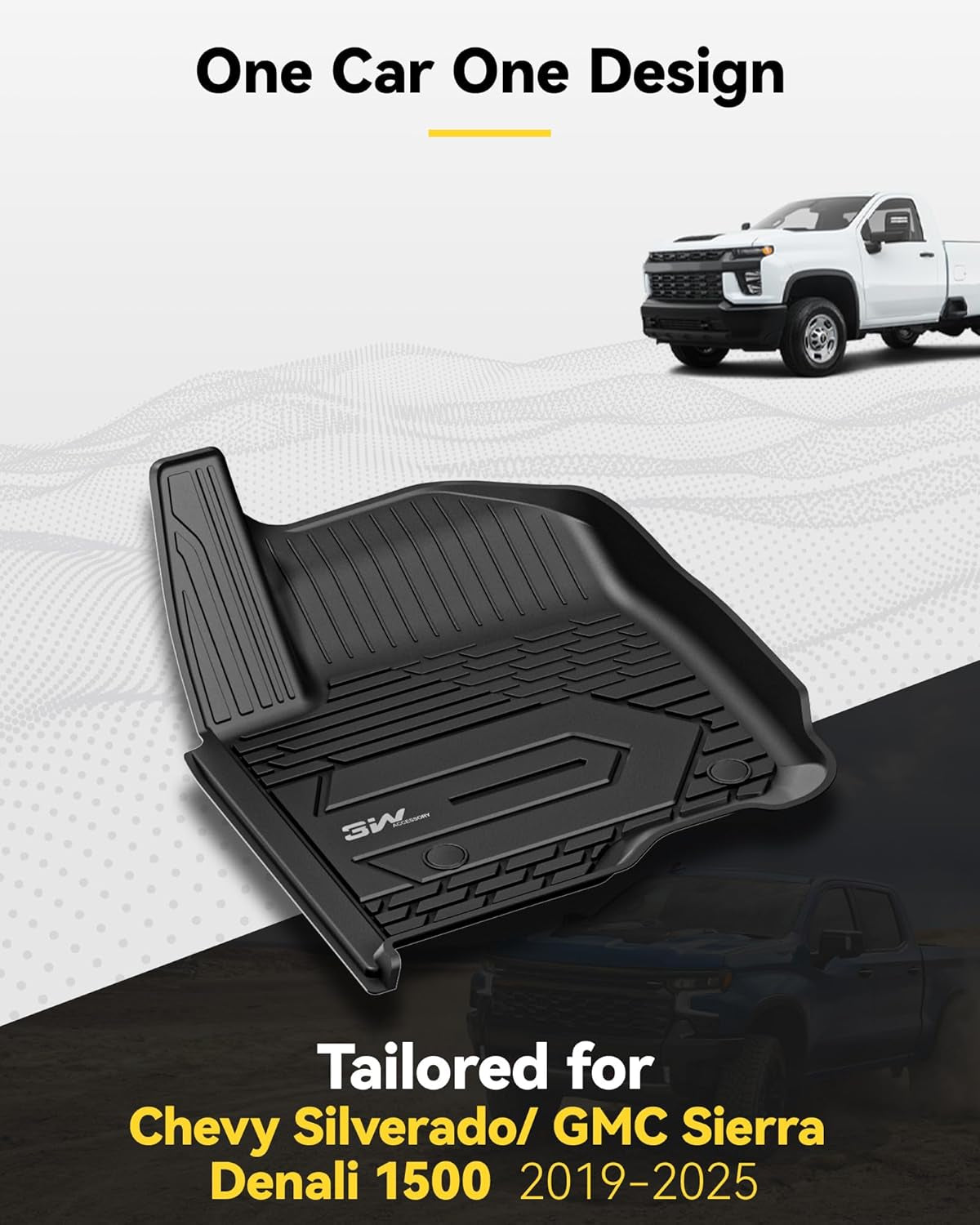 Floor Mats Fit for 2019-2024 2025 Chevy Silverado/Gmc Sierra Denali 1500 & 2020-2024 2025 GMC Sierra 2500/3500 HD Crew Cab TPE All Weather Floor Liner, Fit for 2Nd Row with Factory Carpeted Storage