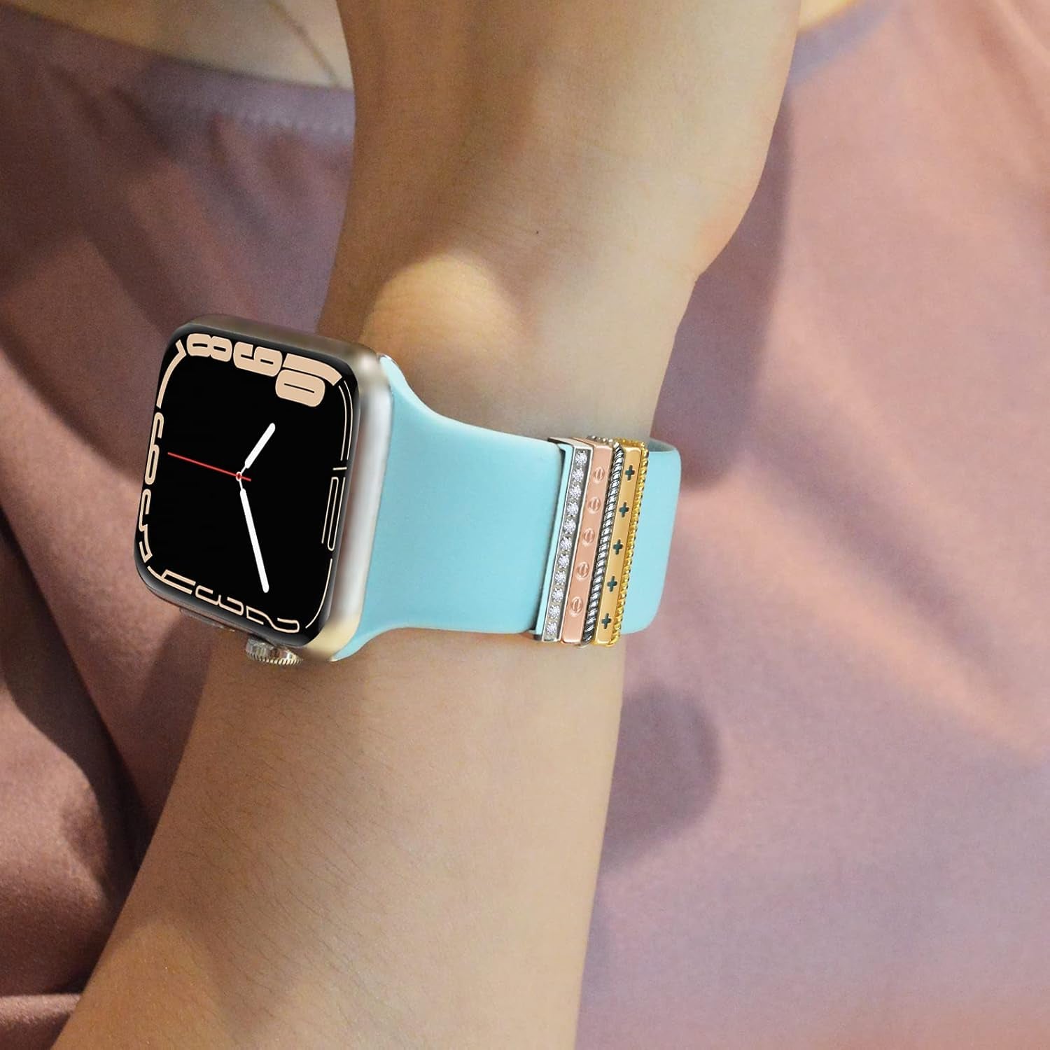 Decorative Rings Loops Compatible with Apple Watch Bands Charms Series 8/7 41Mm 45Mm/Series 6/SE2/SE/5/4 44Mm 40Mm/Series 3/2/1 42Mm 38Mm Watchband Decorative Charms Accessories (No Band)