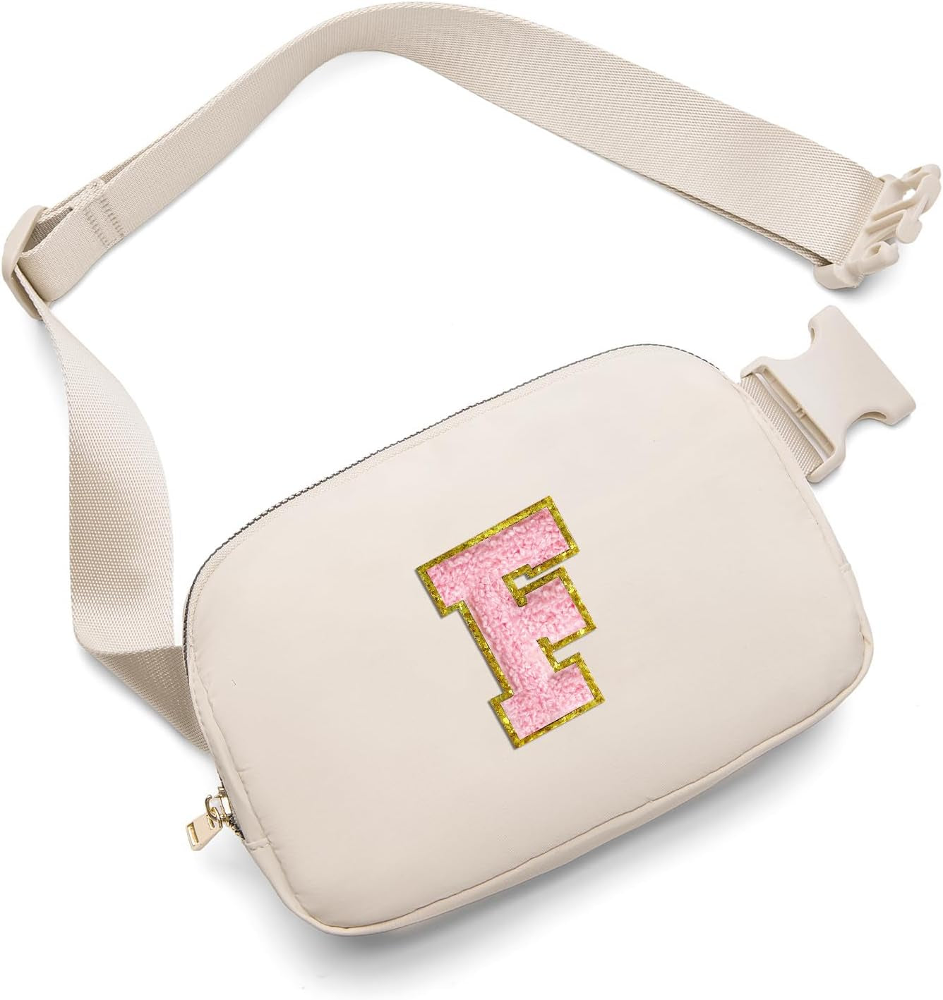 Belt Bag Fanny Pack Crossbody Bags with Initial Letter Patch Cute Stuff Birthday Gifts for Teenager Girls Cool Stuff for Teens Trendy Preppy Stuff for Teen Girls (Beige-A)