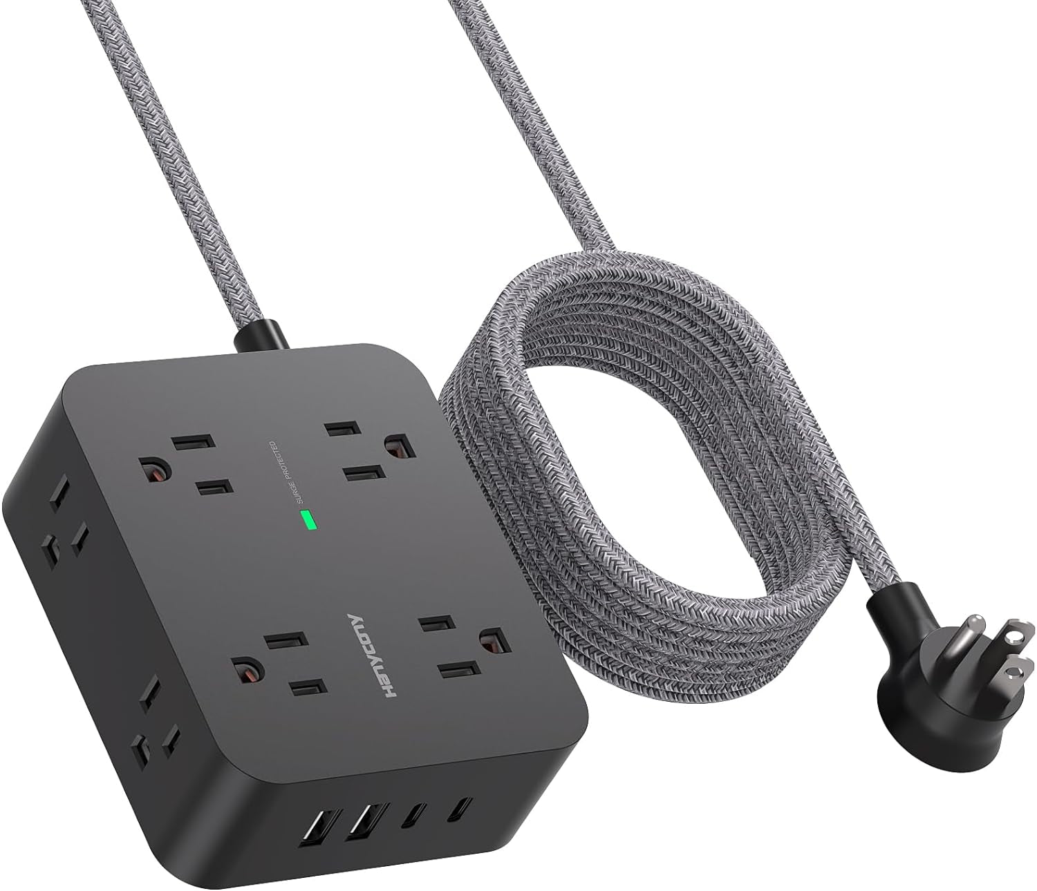 Surge Protector Power Strip - 8 Outlets with 4 USB (2 USB C) Charging Ports, Multi Plug Outlet Extender, 5Ft Braided Extension Cord, Flat Plug Wall Mount Desk USB Charging Station for Home Office ETL