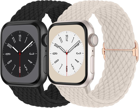 2 Pack Braided Solo Loop Compatible with Apple Watch Band 38Mm 40Mm 41Mm 42Mm 44Mm 45Mm 49Mm for Women,Sport Adjustable Stretchy Sport Watch Bands for Iwatch Series Ultra SE 8 7 6 5 4 3 2 1