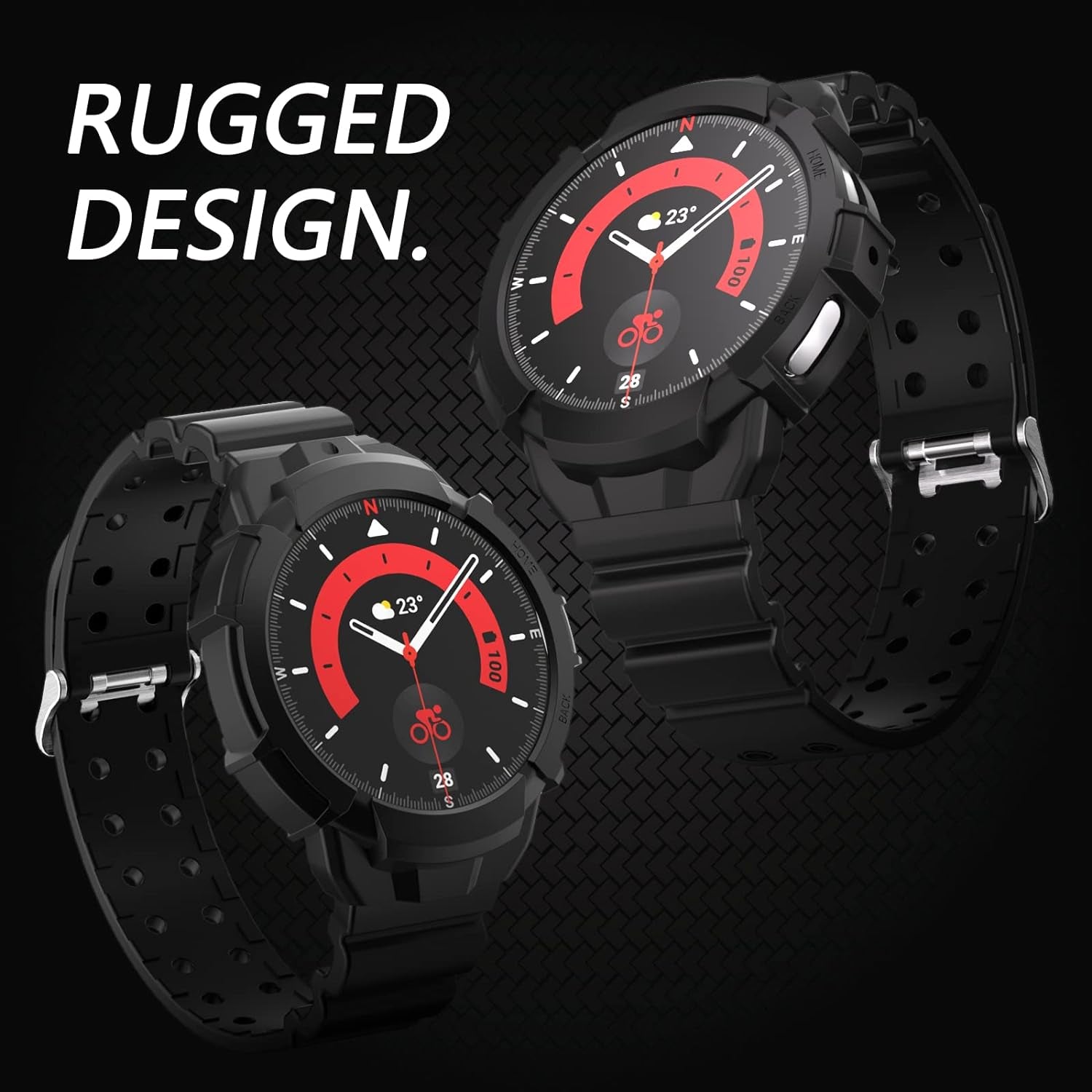 Case Compatible with Galaxy Watch 5/4, Rugged Protective Case with Quick Release Sport Bands for Men, Black