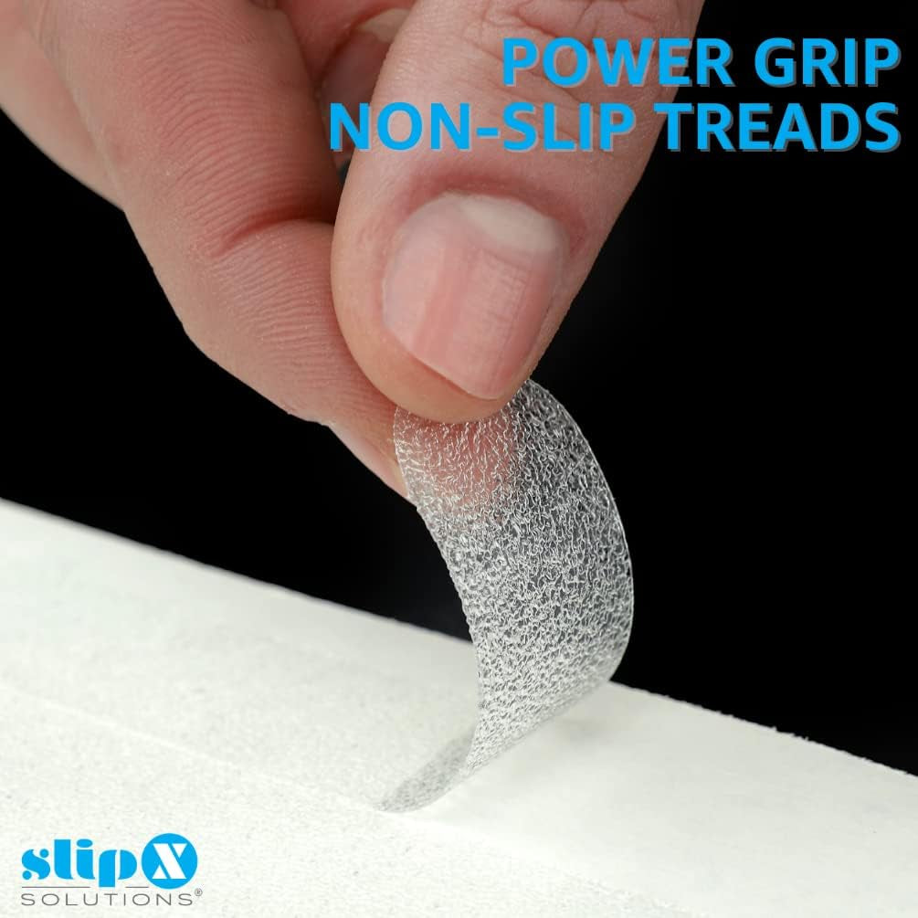 Microban-Infused Non-Slip Adhesive Safety Treads | Anti-Slip Bathroom Accessories - Bathtub, Shower, Pool, Boat, & Stair Tread Stickers | 7.5"X.75" Power Grip Strips | 12 Pieces, Clear