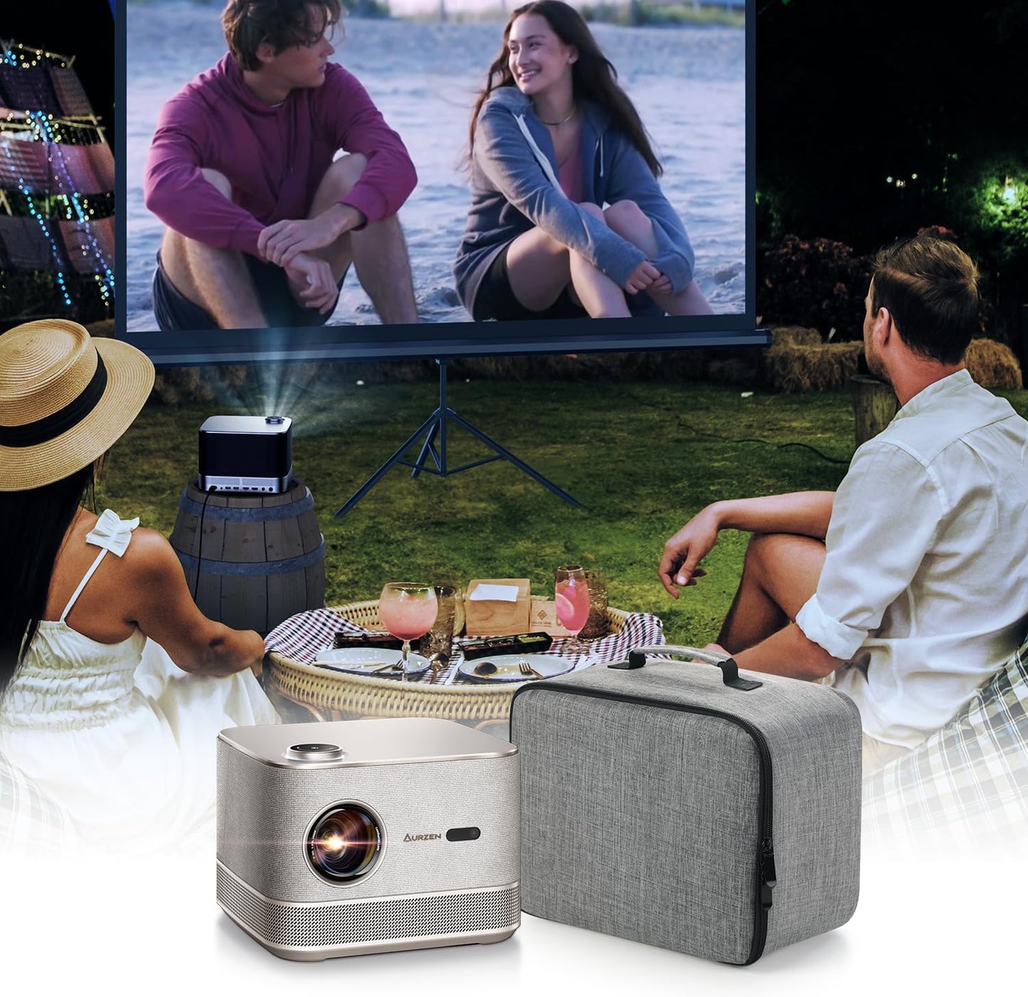 BOOM 3 Accessories Set: Grey Carry Case & 47.24" Fixed Height Projector Floor Stand. Portable Storage, 1/4-Inch Screw, Ideal for Travel & Projection