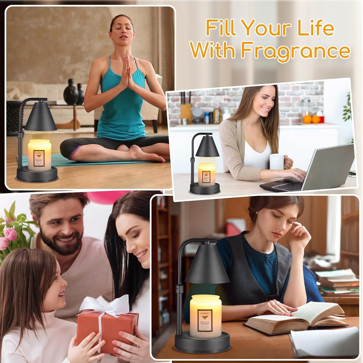 Candle Warmer Lamp,Adjustable Height Black Metal Candle Warmer,Gifts for Mom,House Warming Gifts New Home Dimmable for Scented Jar Candles