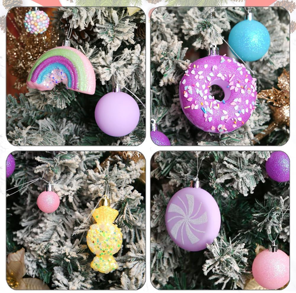 Christmas Tree Ornaments, 40 Pack Christmas Ornaments Set Pink Yellow Light Green Shatterproof Xmas Ornaments Decoration for Tree Home Holiday Party Centerpiece Garland Decor