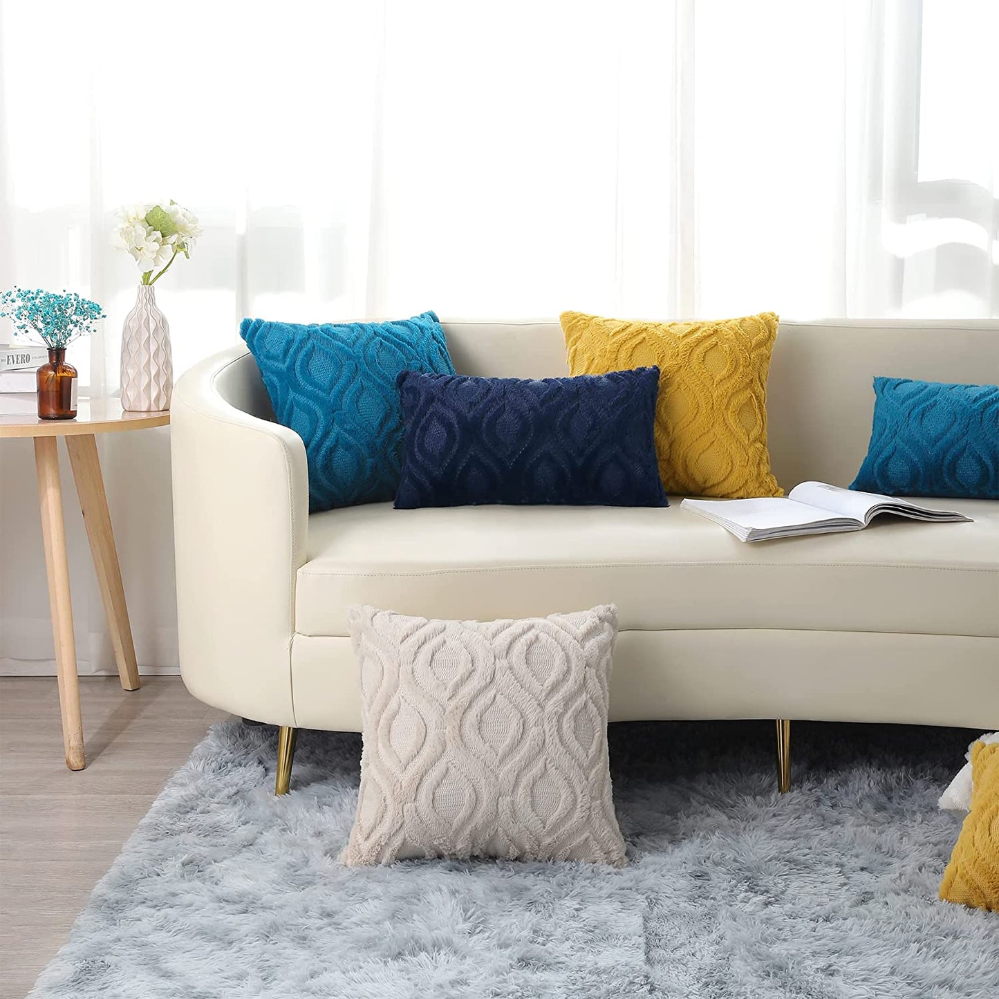 Christmas Decorative Throw Pillow Covers 18X18, Soft Plush Faux Wool Couch Pillow Covers for Home, Set of 2, Beige