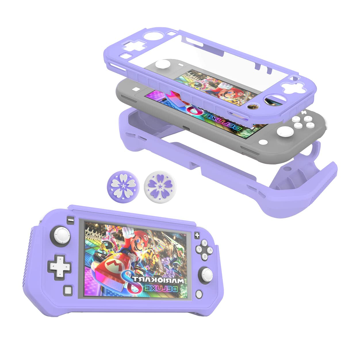 Switch Lite Case Protective Case for Nintendo Switch Lite, Case Compatible with Nintendo Switch Lite Hand Grip Case with Detachable Tpu+Built-In PC Screen Protector & 2 X Thumb Grip Caps (Navy Blue)