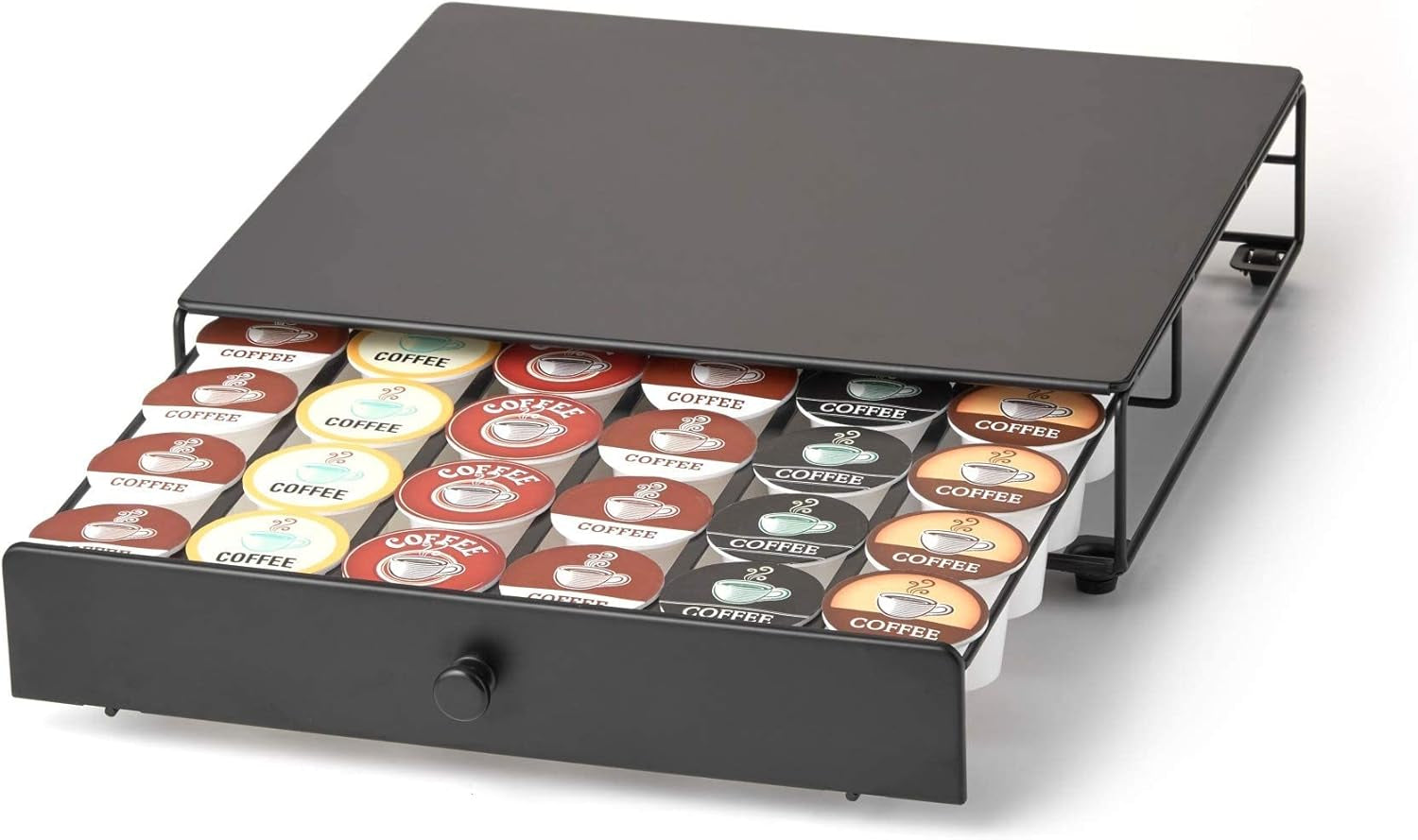 Nifty Coffee Pod Drawer – Compatible with K-Cups, 36 Pod Pack Holder, Non-Rolling, Compact under Coffee Pot Storage Sliding Drawer, Home Kitchen Counter Organizer, Black