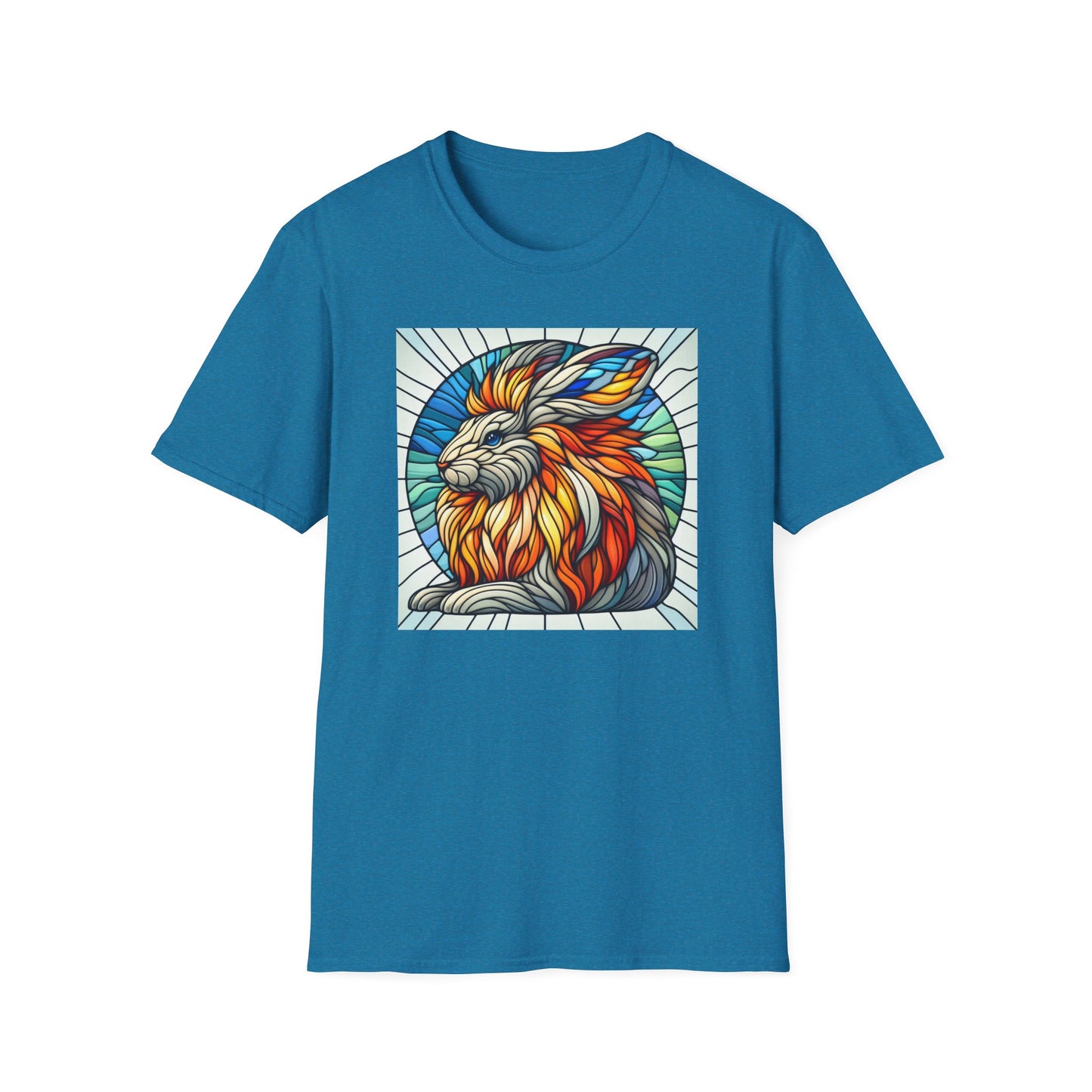 Lionhead Rabbit Animal Stained Glass Design Unisex Softstyle T-Shirt