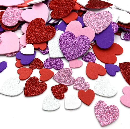 360 Pcs Heart Stickers Self Adhesive Foam Hearts 3 Sizes 4 Colors Heart Shaped Decals in Glitter and Matte Red Pink White Purple for Valentine'S Day Crafts Décor DIY Greeting Cards Mother'S Day Cards