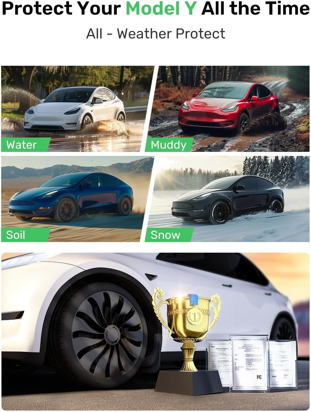 Tesla Model Y Mud Flaps, [No Drilling, Military-Grade Materials, Custom Fit], All-Weather Mud Splash Guards Design for Model Y (2020-2024), Car Must-Have Accessories 2024 Upgraded (Set of 4)