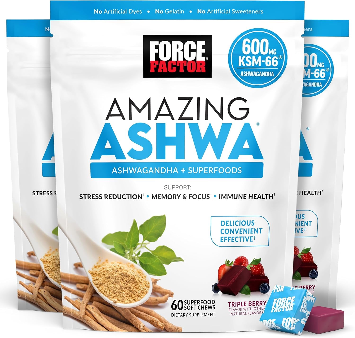 Amazing Ashwa for Stress Relief, Memory, Focus, and Immune Support Health, Ashwaganda Supplement with KSM-66 Ashwagandha for Stress, 60 Soft Chews TLBH