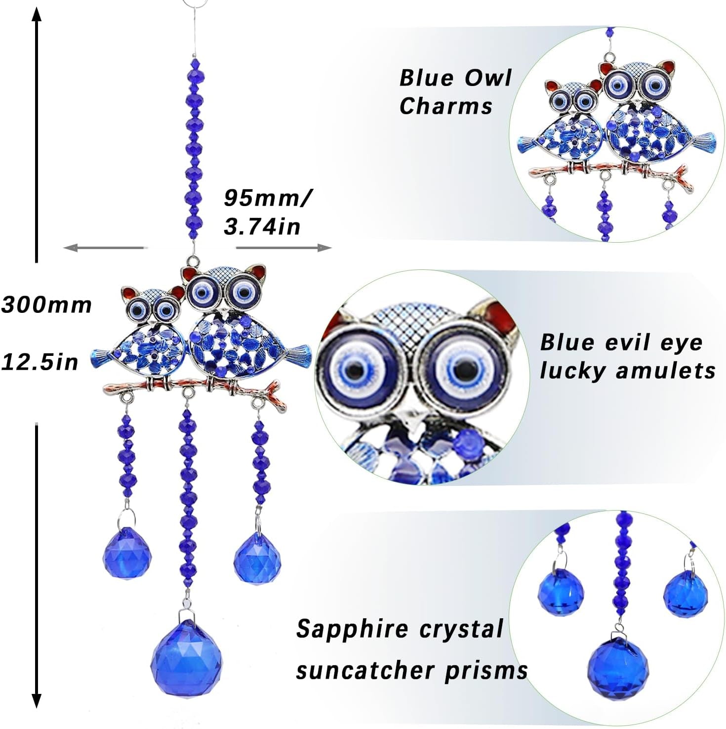 Crystals Suncatcher Blue Evil Eye Owl,Sun Catchers Indoor Window,Crystal Prism Window Decoration,Home Decor Aesthetic,Patio Decor/Mother'S Day/Christmas/Wedding Decoration