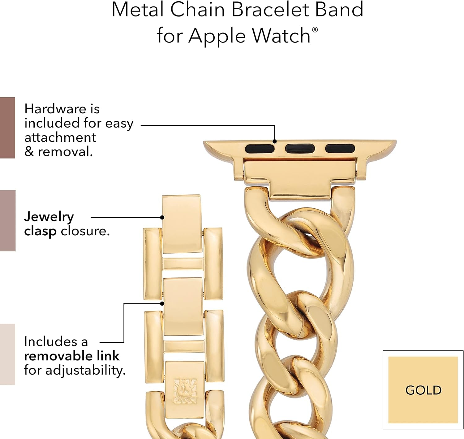 Fashion Chain Bracelet for Apple Watch, Secure, Adjustable, Apple Watch Replacement Band, Fits Most Wrists