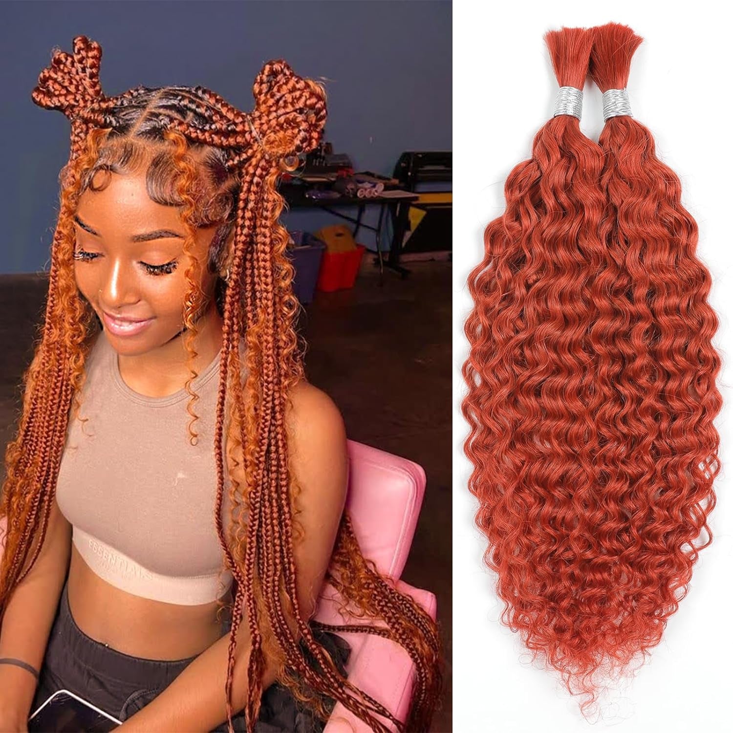 Human Braiding Hair 14Inch Water Wave Bulk Human Hair for Braiding 100G 2Bundle/Pack No Weft Human Hair Bundles for Braiding Micro Human Braiding Hair for Boho Braids(14Inch,350#)