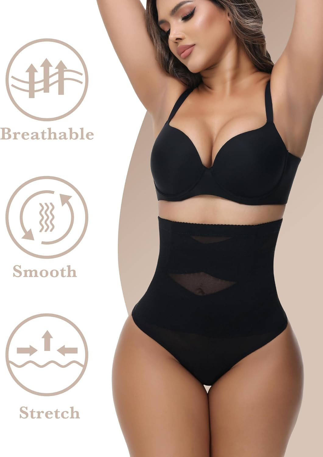 Shapewear Tummy Control Thong for Women High Waisted Underwear Seamless Girdle Body Shaper Panties