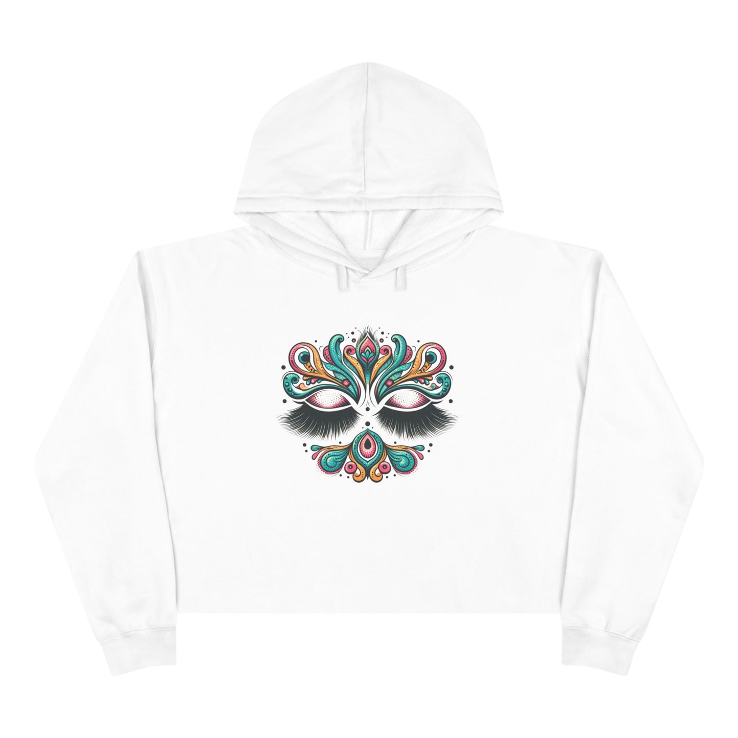 Lashes Boho Chic Crop Hoodie with Vibrant Peacock Design - Perfect for Festivals and Everyday Wear
