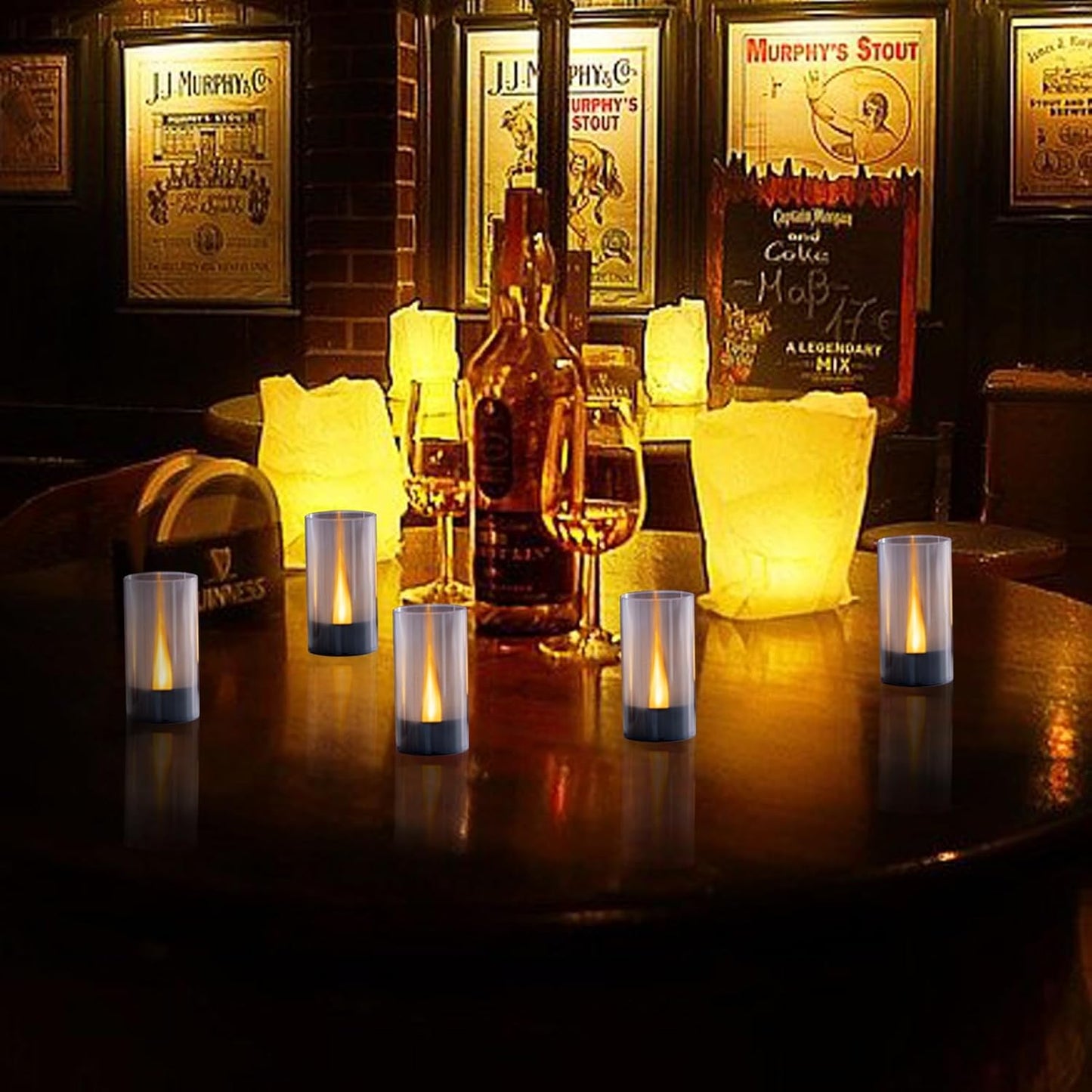 Flameless Candles, Battery Operated LED Pillar Candles, D1.5 X H3 Inch, Flickering Warm Yellow Long Flame-Effect Light with Black Base, Romantic Electronic Fake Candles, Set of 12 (Black)