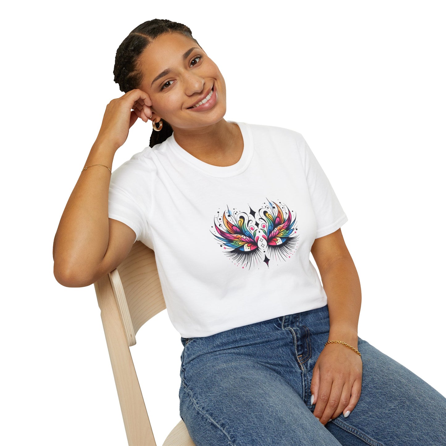 Colorful Boho LASHES Peacock Unisex Softstyle T-Shirt