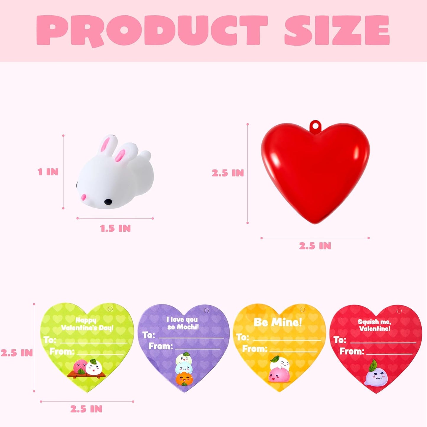 28 Mochi Squishy Toys Filled Hearts and Valentine Cards for Kids Valentine Classroom Exchange Party Favors, Kawaii Stress Relief Toys for Valentine Gift Exchange, Game Prizes and Carnivals Gift
