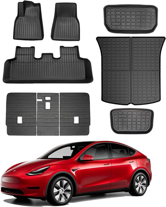 for Tesla Model Y Floor Mats 9PCS, All-Weather Floor Mats for Tesla Model Y 2020-2024 Accessories, Waterproof Non-Slip Floor Mat Front Rear Cargo Liner Mat Backrest Mats Custom Fit for 5 Seater