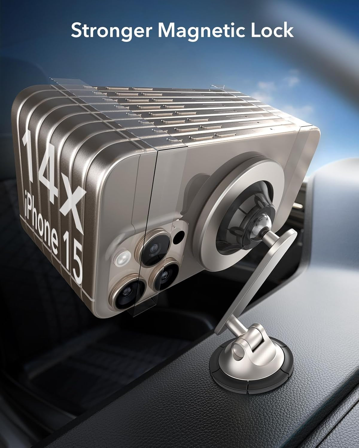 for Magsafe Car Mount, Dashboard Magnetic Phone Holder for Car, 360° Rotation, Car Phone Holder Mount for Iphone 16/16E/15/14/13/12, S25, Strong Magnets, Car Accessories(With 2 Mental Rings)