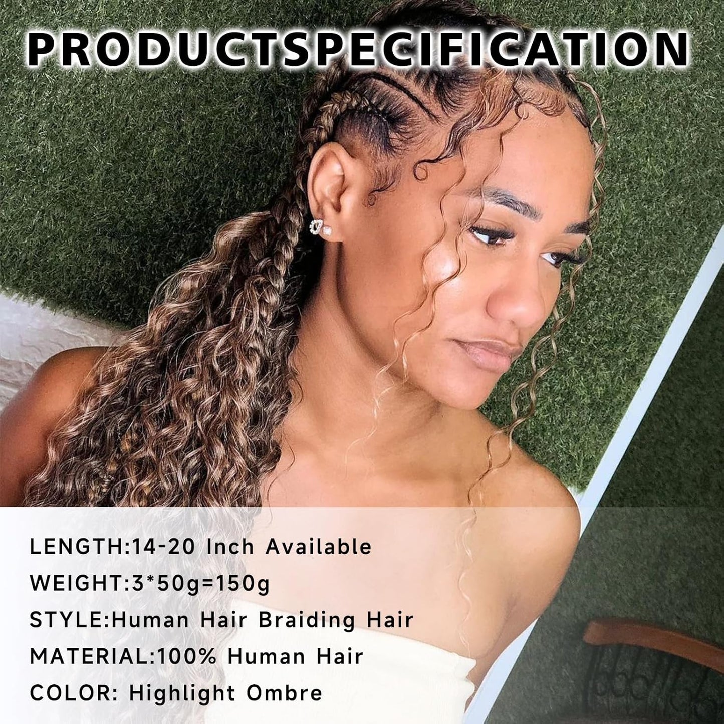 Langer 4/27 Highlight Human Braiding Hair Deep Wave Bulk Human Hair for Braiding No Weft 150G 3 Bundles/Pack Ombre 16A Brazilian Curly Human Hair Extensions for Braids Boho Braiding Hair 18 Inch