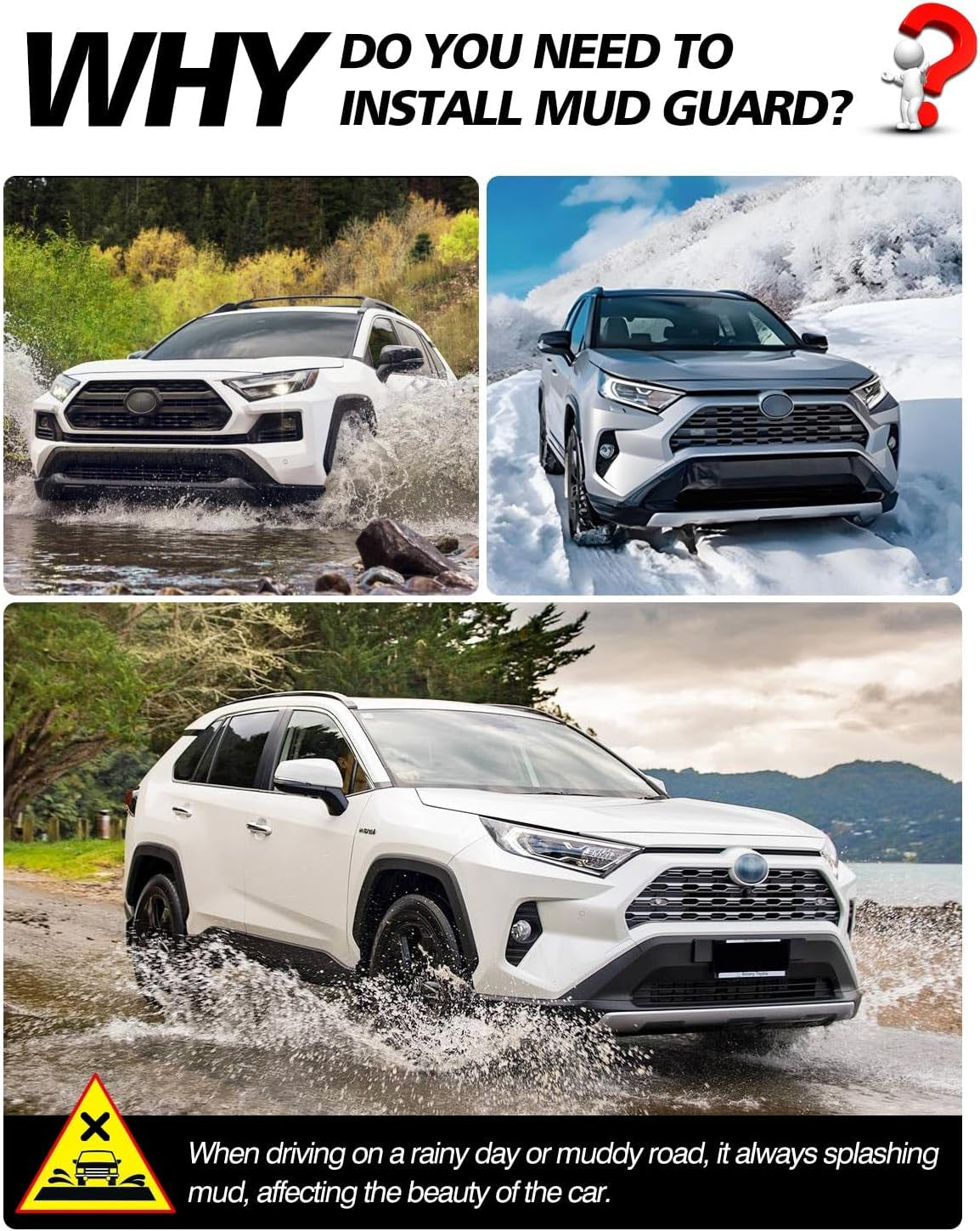 Custom Fit for Mud Flaps Toyota RAV4 2025 2024 2023 2022 2021 2020 2019 Splash Guards Molded Front and Rear Fender Cover Black ABS 4Pcs Set Hybrid Accessories (Not Fit for 2021 RAV4 Prime)