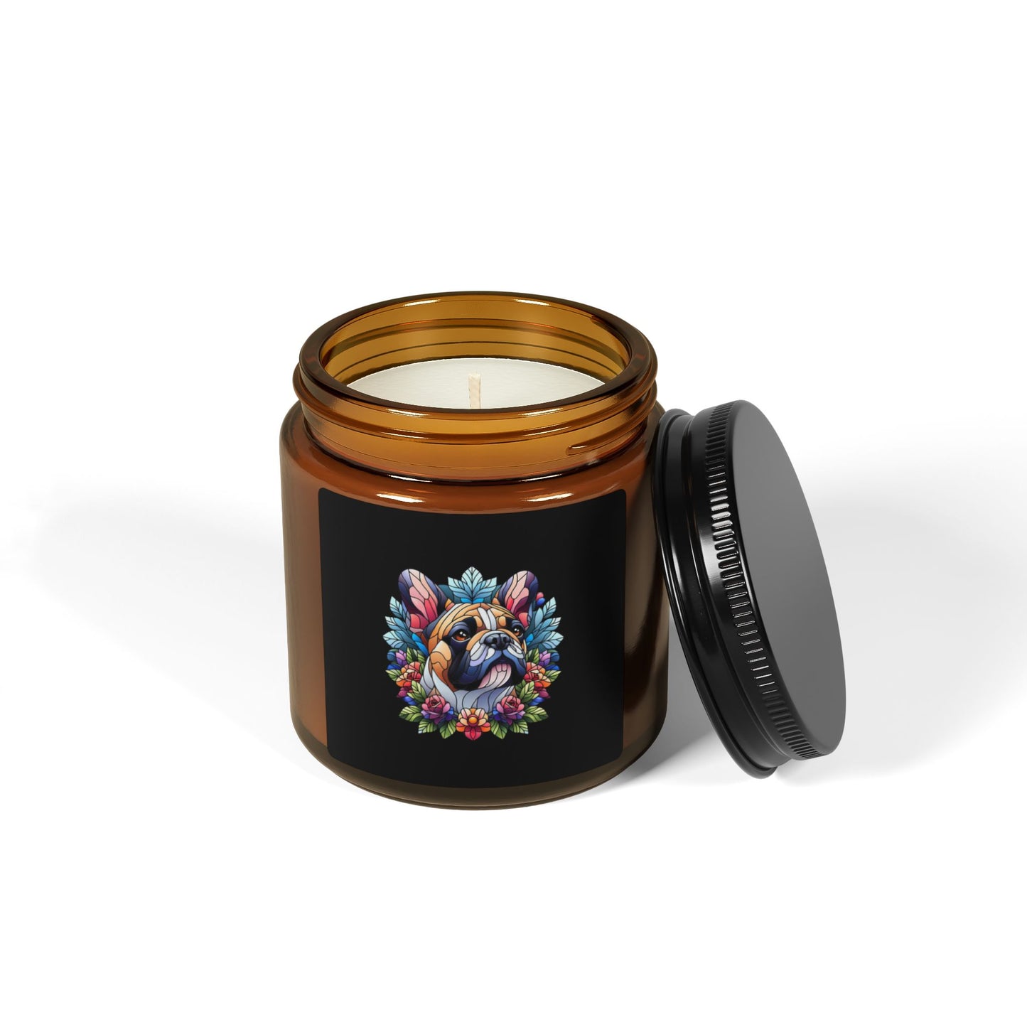 French Bulldog Stained Glass Scented Soy Candle (Multi-Size, Amber Jar)