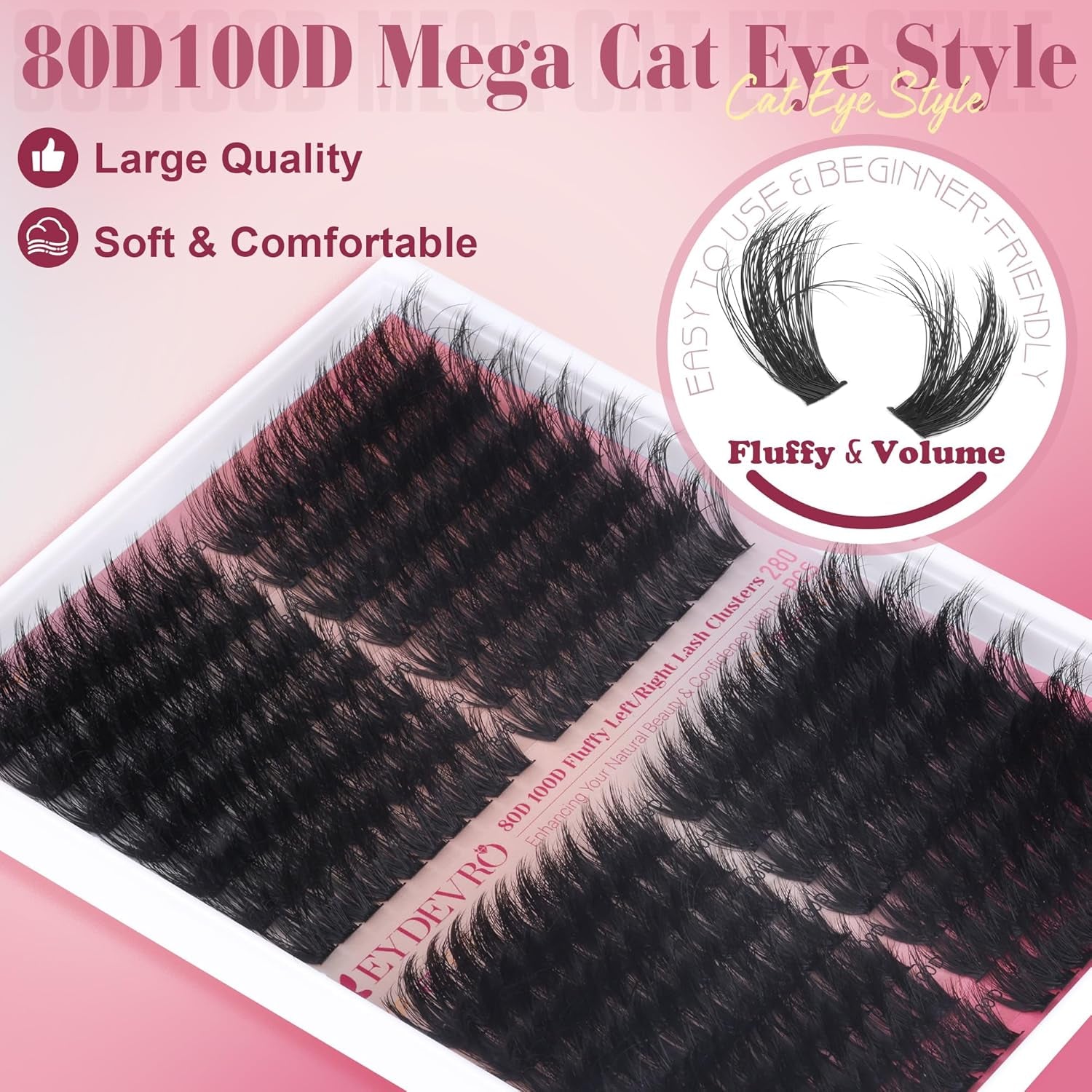 Fluffy Lash Clusters Kit 80D100D Volume Lash Extension Kit 280 Pcs Left/Right Cluster Eyelash Extension Kit D Curl Thick Mega Lash Clusters with Waterproof Lash Bond and Seal and Lash Tweezers