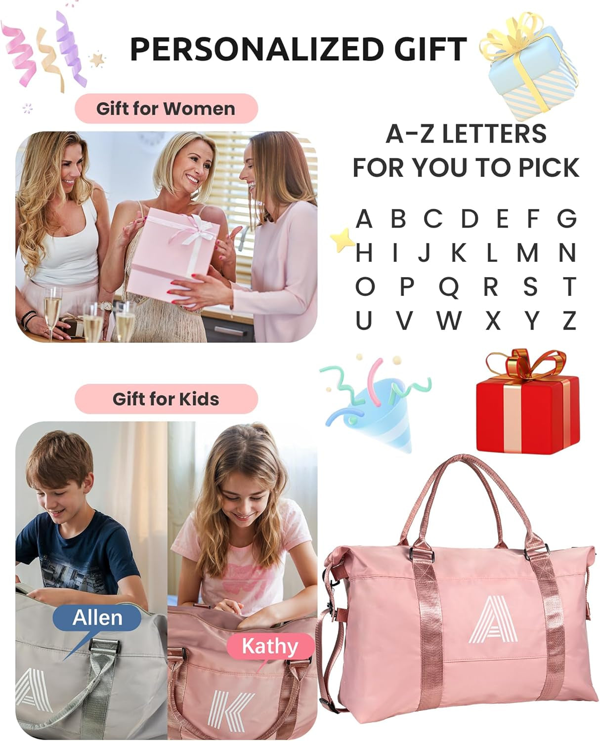 Gifts for Girls - 5 6 7 8 9 10 11 12 13 14 15 16 18 Year Old, Initial Travel Duffel Bag, Girl Personalized Bags, Kids Sports Bag, Monogram Overnight Bag for Kid, Gift for Friend (Letter B)