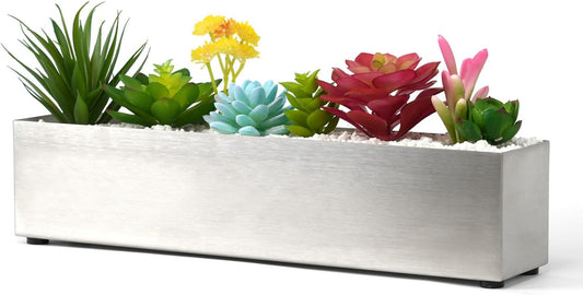 Trough Rectangle Planter Long Window Sill Planter Box Stainless Steel Window Planters Modern Succulent Planter Slivery 16 in Metal Windowsill Pot for Indoor Plants Herb Table Home Outdoor