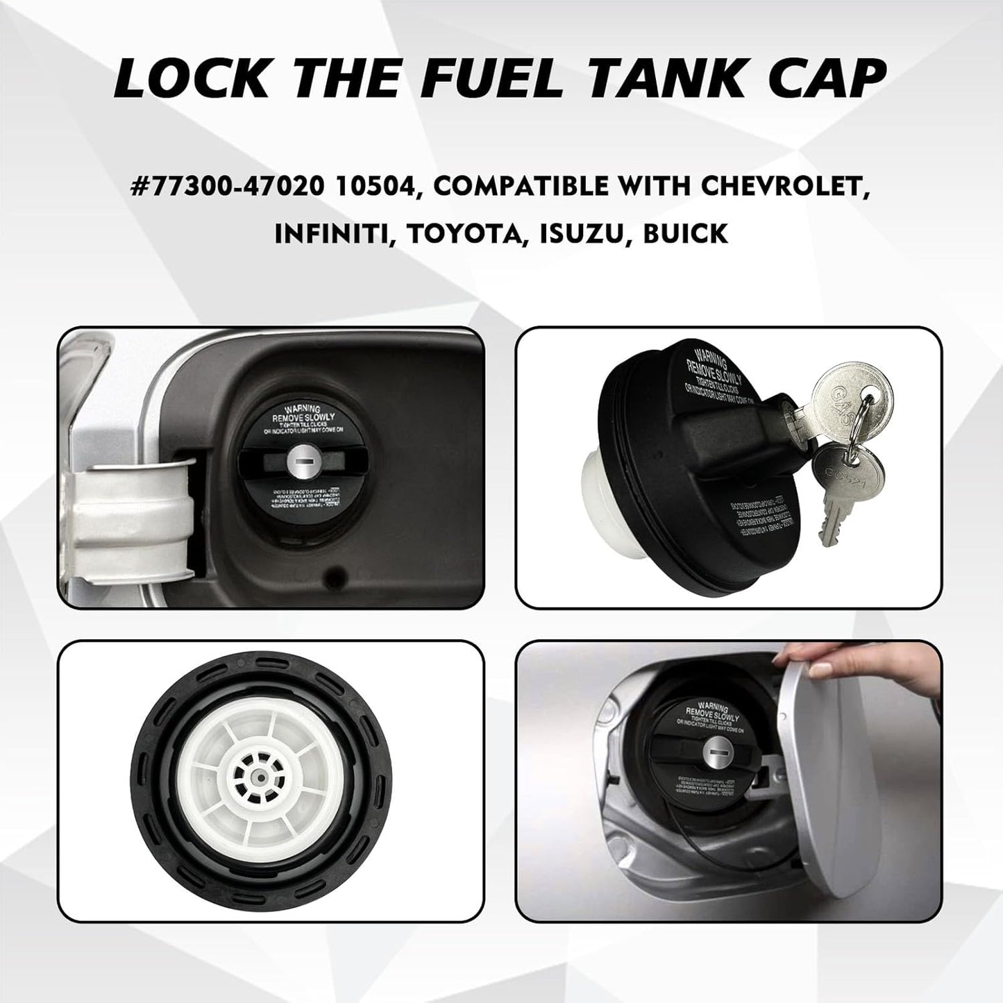 Locking Gas Cap Fuel Tank with Key, Gas Cap Lock Locking Fuel Cap Cover Compatible with Toyota 4Runner, Chevy Silverado 1500 2500 3500, Nissan GMC Honda Subaru Buick #10504 77300-47020