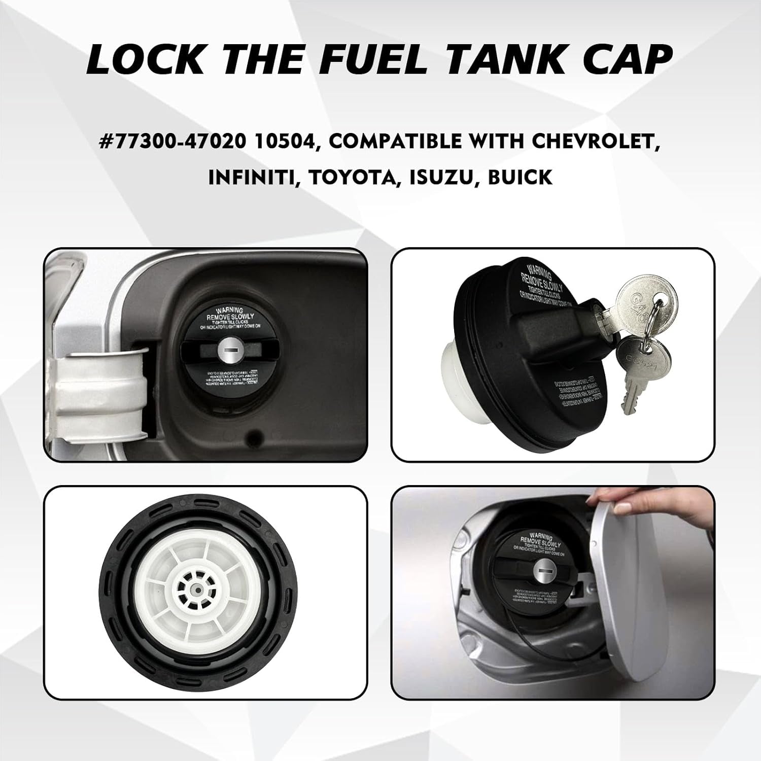 Locking Gas Cap Fuel Tank with Key, Gas Cap Lock Locking Fuel Cap Cover Compatible with Toyota 4Runner, Chevy Silverado 1500 2500 3500, Nissan GMC Honda Subaru Buick #10504 77300-47020