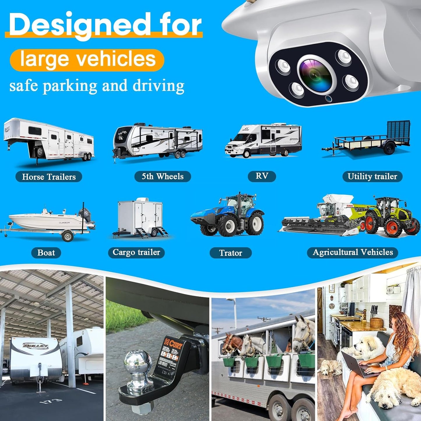 Wireless Backup Camera for Rvs, Trucks & Trailers - 1080P HD, 100Ft Wireless Range, Night Vision, DIY Installation, Waterproof, 7'' Monitor with 4-Channel, Compatible Furrion, by