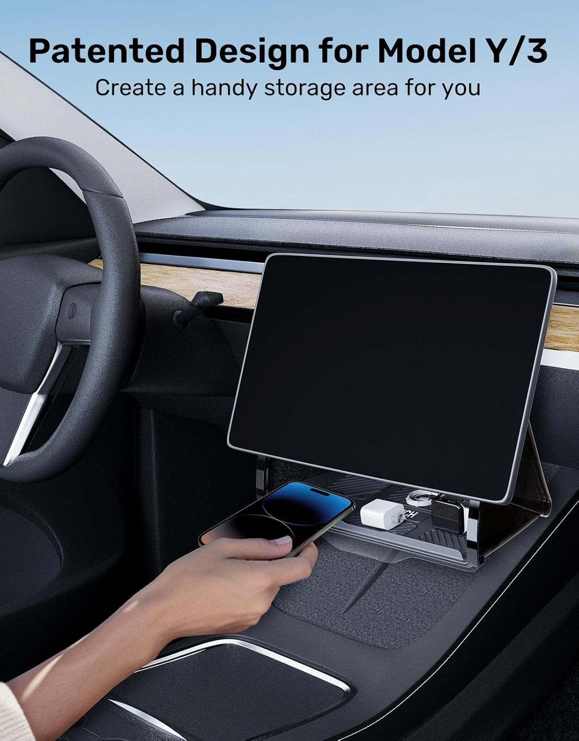Original under Screen Storage for Tesla Model Y(2020-2024), [Hidden, Simpler Install], Console Organizer Box Designed for Model Y, Must-Have Accessories 2025 Upgraded