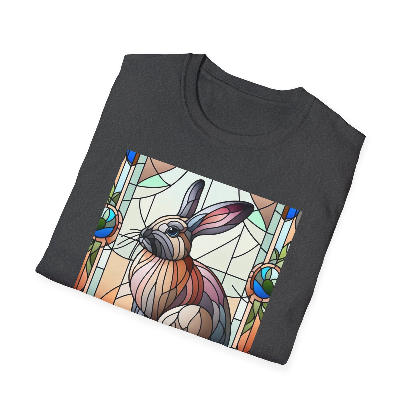 Flemish Giant Rabbit Animal Stained Glass Design Unisex Softstyle T-Shirt
