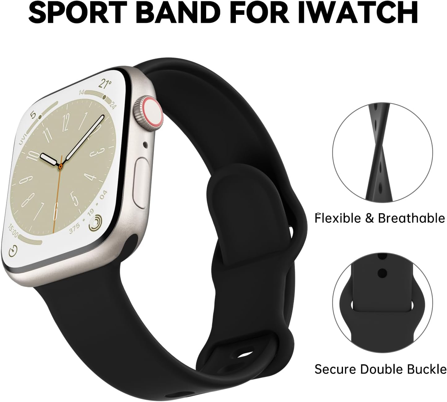 Silicone Band Compatible with Apple Watch Band 38Mm 40Mm 41Mm 42Mm 44Mm 45Mm 49Mm for Women Men Sport Replacement, Soft Rubber Gel Strap for Iwatch Ultra Series 9 8 7 6 5 4 3 2 1 SE, S M L