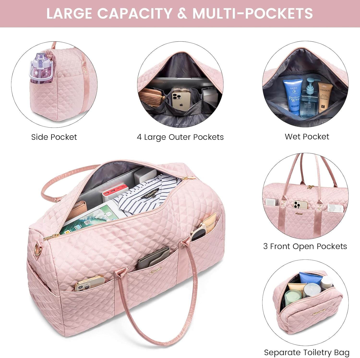 Travel Duffle Bag,Carry on Overnight Bag with Shoe Compartment,Weekender Bags for Women with Toiletry Bag,Gym Duffel Bag with Wet Pocket,Hospital Bags for Labor and Delivery