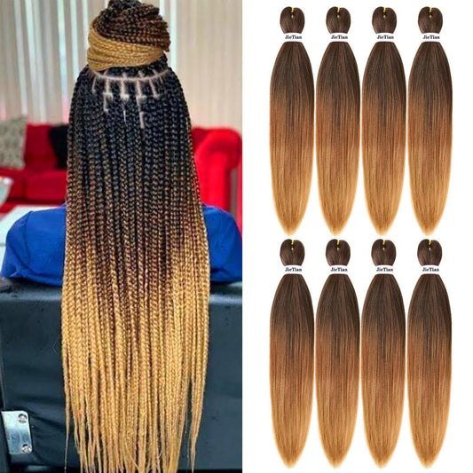 Pre Stretched Braiding Hair Ombre 30 Inch 8 Packs Synthetic Crochet Braids Hot Water Setting Professional Soft Yaki Texture Synthetic Hair Extensions(1B/30/27)