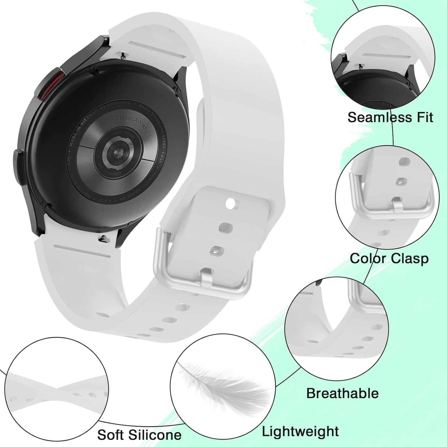 Compatible for Samsung Galaxy Watch 4 Band 44Mm 40Mm / Galaxy Watch 4 Calassic Bands 46Mm 42Mm / Galaxy Watch 3 41Mm Band, 20Mm Soft Silicone Watch Band Bracelet Sports Strap for Women Men
