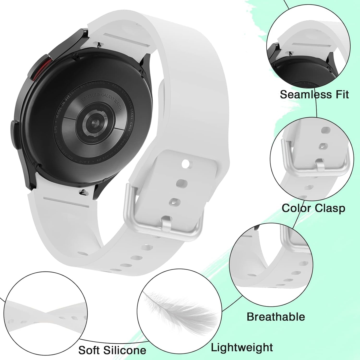 Compatible for Samsung Galaxy Watch 4 Band 44Mm 40Mm / Galaxy Watch 4 Calassic Bands 46Mm 42Mm / Galaxy Watch 3 41Mm Band, 20Mm Soft Silicone Watch Band Bracelet Sports Strap for Women Men