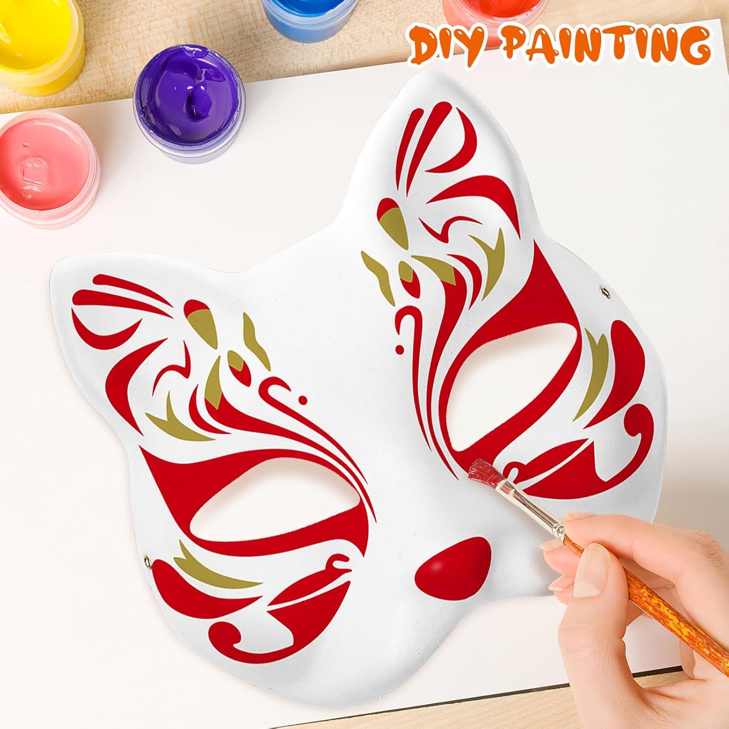 Cat Masks Therian Mask Animal Mask Halloween Mask White Cat Mask Hand Painted Face Mask Cosplay Costume with Elastic Band 3 Pack