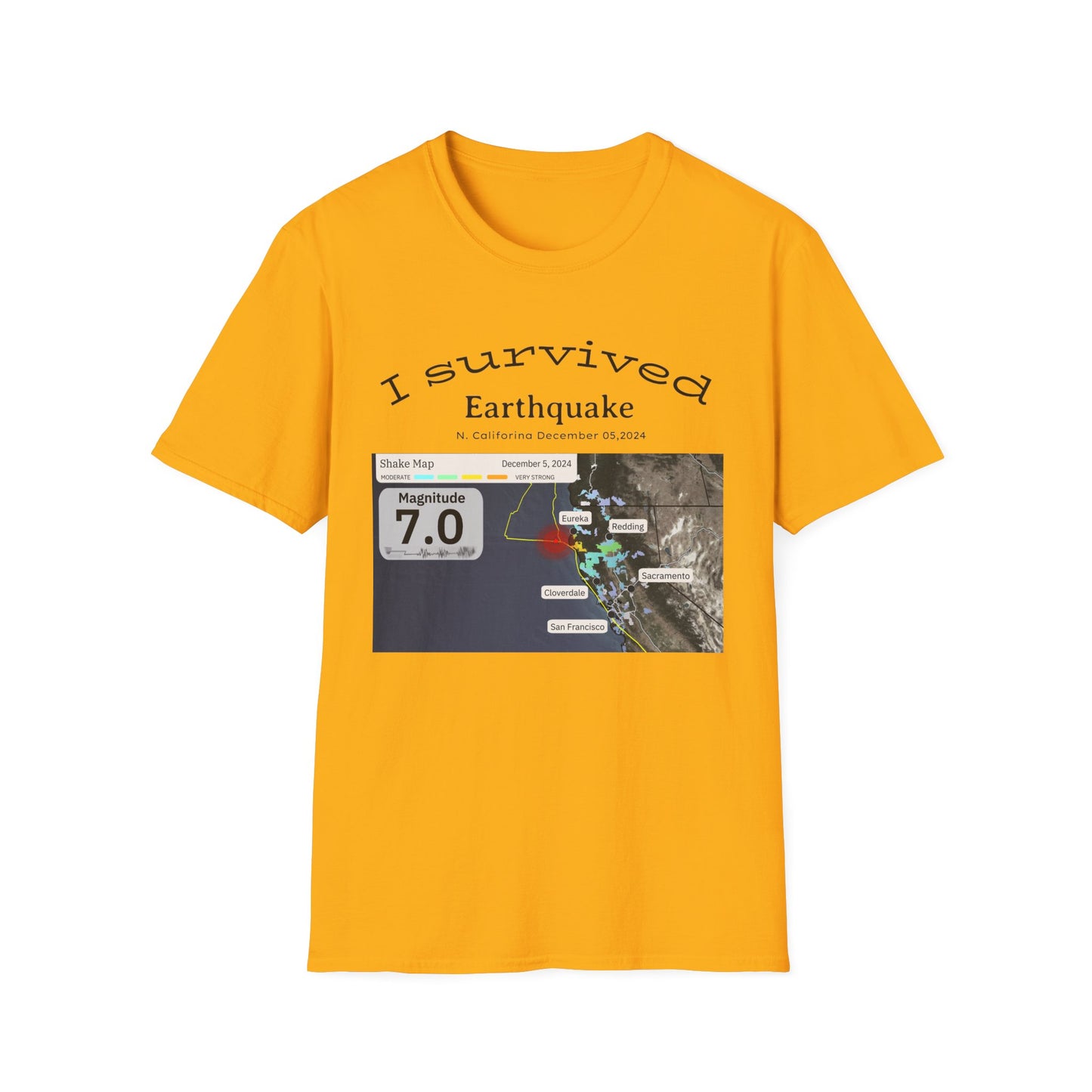 I survived Earthquake N. California December 5, 2024, Unisex Softstyle T-Shirt
